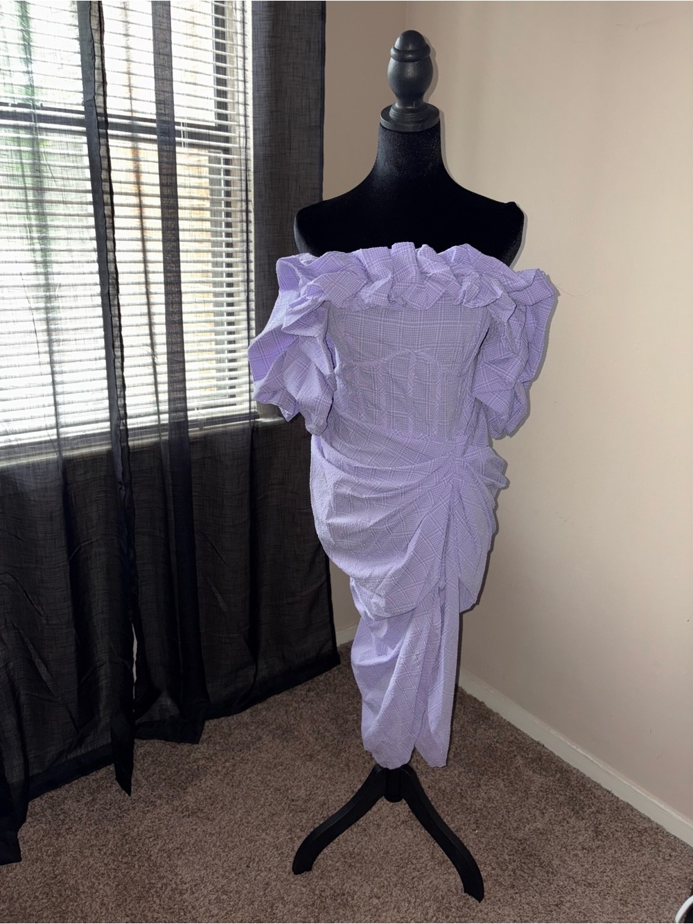 Lavender Ruffled Off-Shoulder Dress